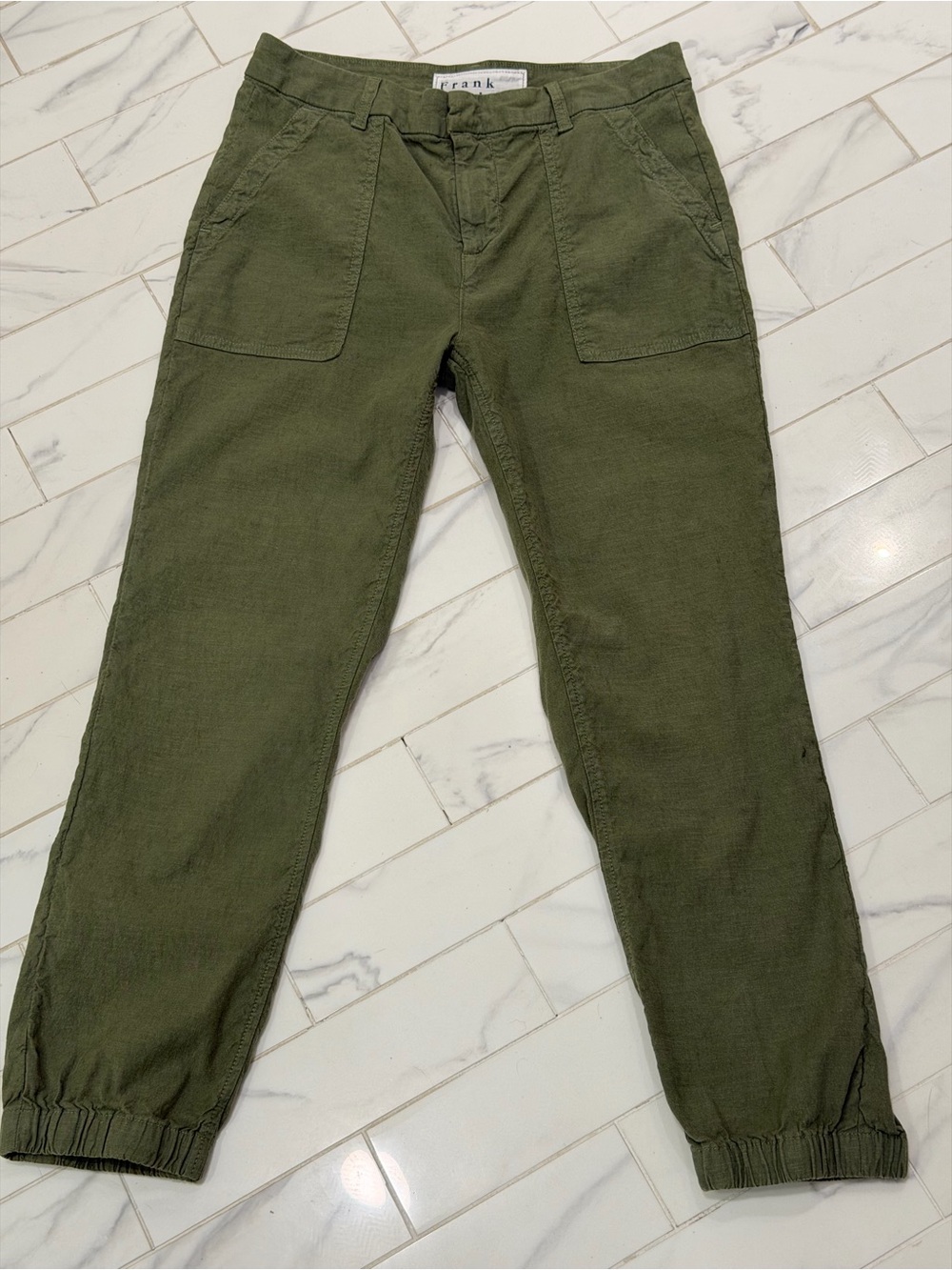 Frank & Eileen Jameson Olive Linen Blend Jogger Pants Size 6 Made USA